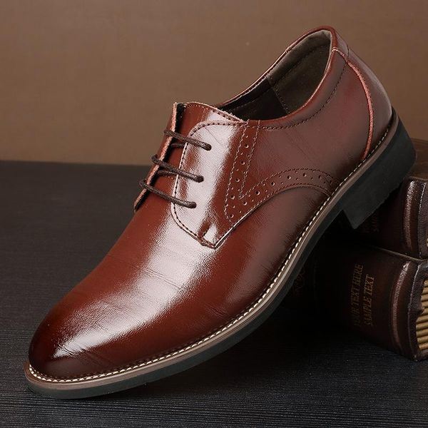

classic leather men brogues shoes lace-up bullock business dress oxfords male formal, Black