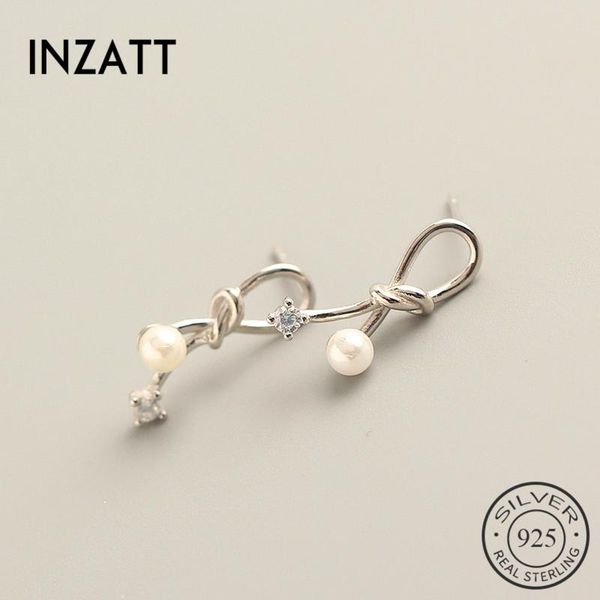 

inzareal 925 sterling silver zircon pearl bowknot stud earrings for fashion women cute fine jewelry accessories gift, Golden;silver