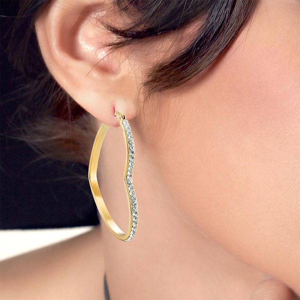 

hoop & huggie heart-shaped stainless steel earrings women's fashion trend golden girls inlaid white rhinestone ear jewelry gifts, Golden;silver