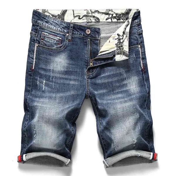 

men's stretchy short jeans fashion casual slim fit elastic denim shorts male brand summer clothes 210720, White;black