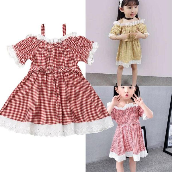 

girl's dresses citgeefloral girls summer toddler baby princess party tutu lace dress sundress plaid strap clothing, Red;yellow
