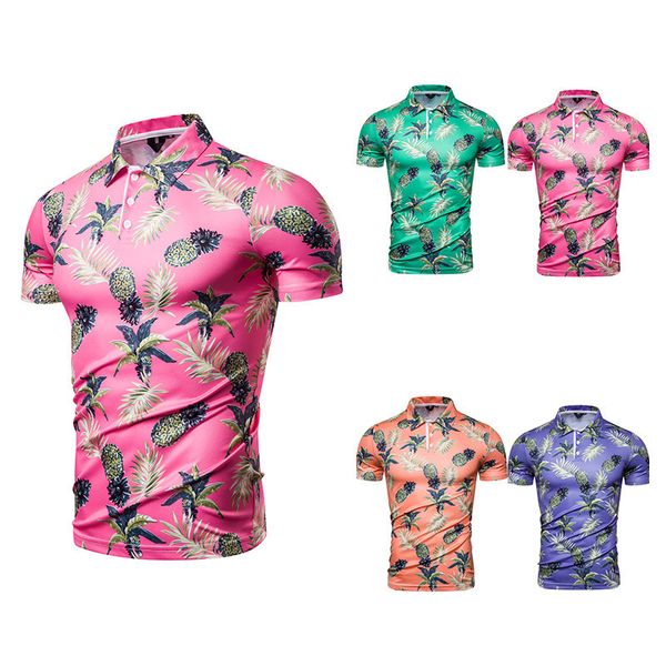 

fashion polo shirt summer men's multicolor pine printed short sleeve, White;black