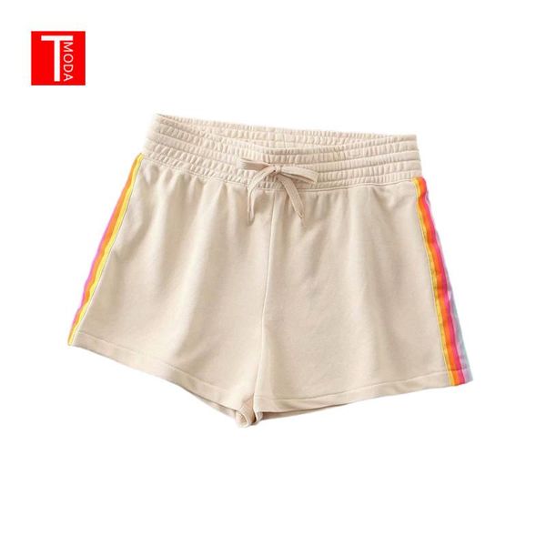 

women striped mid waist loose shorts drawstring ringer workout short pants mujer fitness soft sportwear women's, White;black