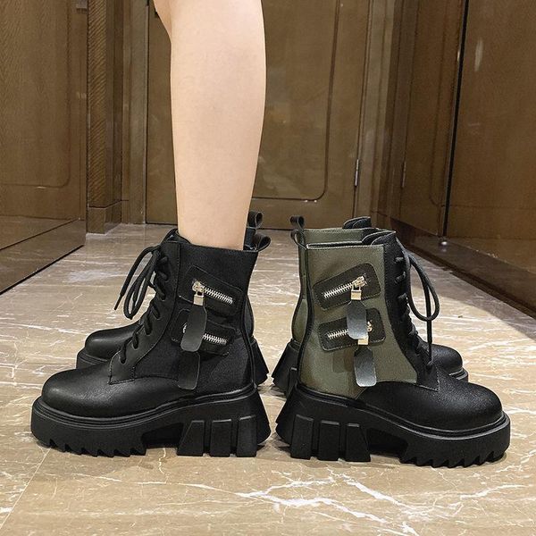 

boots 2021 women shoes woman booties ladies short platform ankle high heels female lady motorcycle for, Black