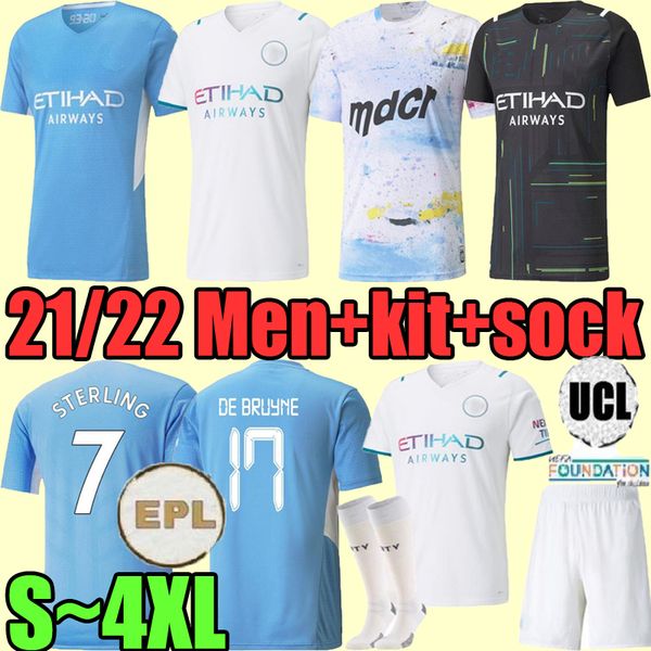

men 21 22 manchester soccer jerseys home away third 2021 2022 sterling kids kits city foden de bruyne gesus bernardo mahrez ferran football, Black;yellow