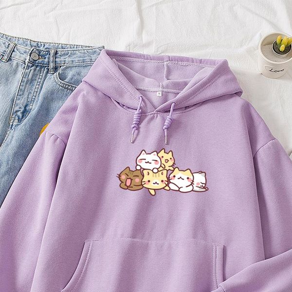 

women's hoodies & sweatshirts cat harajuku kawaii anime cotton hoodie girl winter korean clothes women cute casual aesthetic warm jumpe, Black