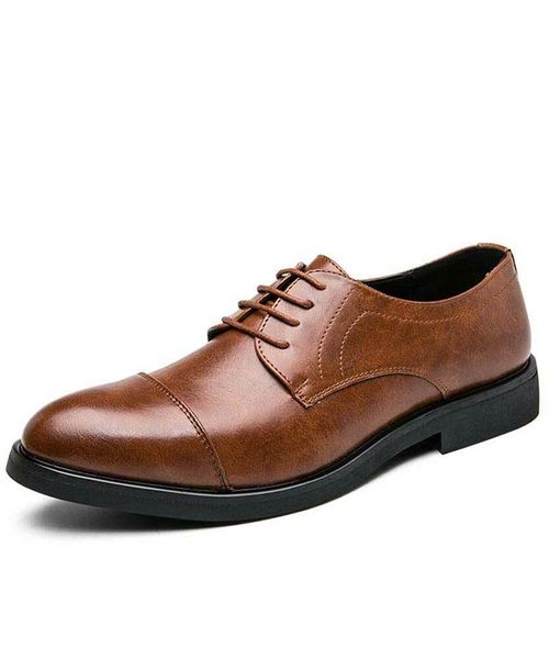 

Mens Handmade PU Brown Pointed Toe Classic Retro Lace-up Fashion Trend High-quality Business Casual Oxford Shoes 5KE017