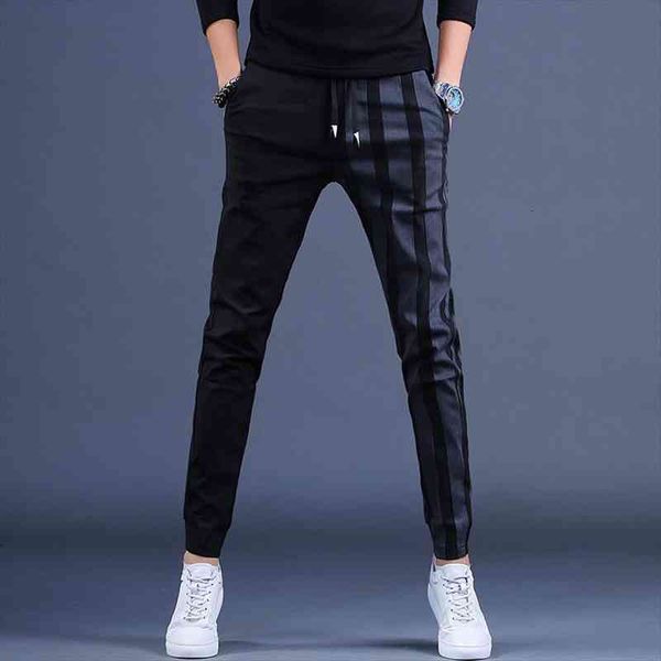 

fashion stripe casual joggers women pant black slim fit elastic waist drawstring trousers