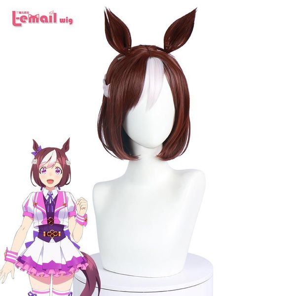 

synthetic wigs l-email wig uma musume pretty derby special week cosplay with bangs braided ears halloween hair heat resistant, Black