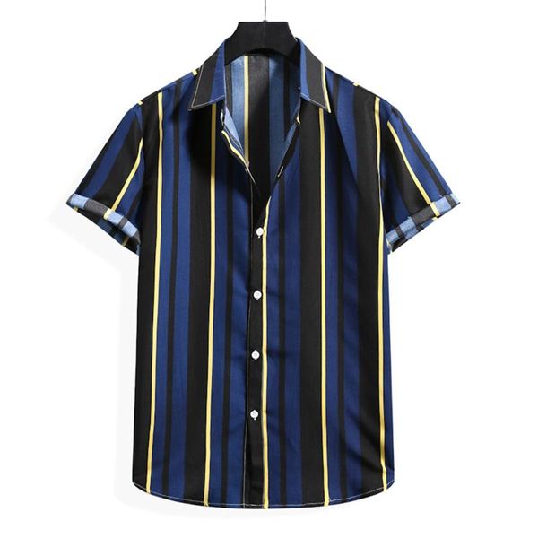 

men's casual shirts harajuku summer striped printed slim short-sleeved button oversized shirt for men graphic camiseta hombre, White;black
