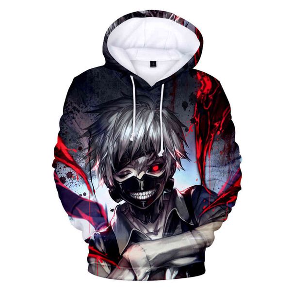 Hot Tokyo Ghoul Hoodies Sweatshirts Männer / Frauen Anime Design 3D Print Hoodie Herren Jungen / Mädchen Sweatshirts Mäntel Herbst / Winter Tops Y211122