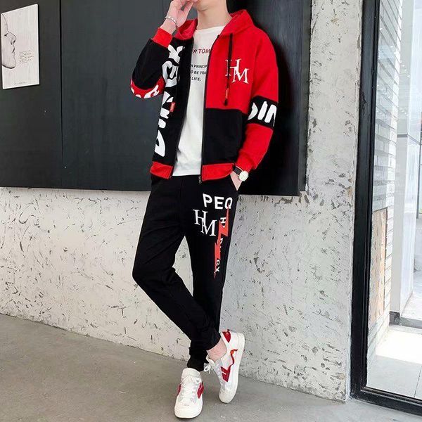 

men's hoodies & sweatshirts + pants] autumn and winter fashion jacket hooded long-sleeved slim sportswear suit, Black