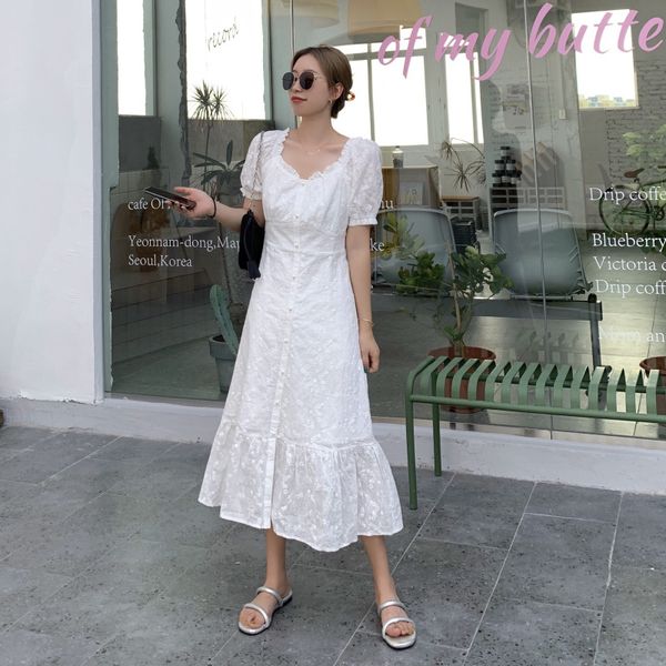 

dress vintage summer white slim a-line ruffle hem high waist short sleeve es women casual sukienka v1yz 0ayh, Black;gray