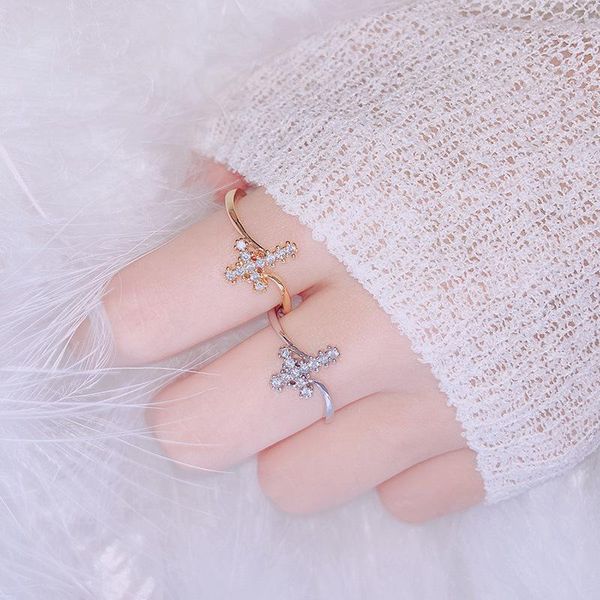

cluster rings selling inlaid rhinestone christian jesus cross ring female fashion jewelry party accessories, Golden;silver