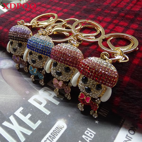 

european and american selling creative puppy keychain key ring metal pendant womens leather bag accessories small gifts, Slivery;golden