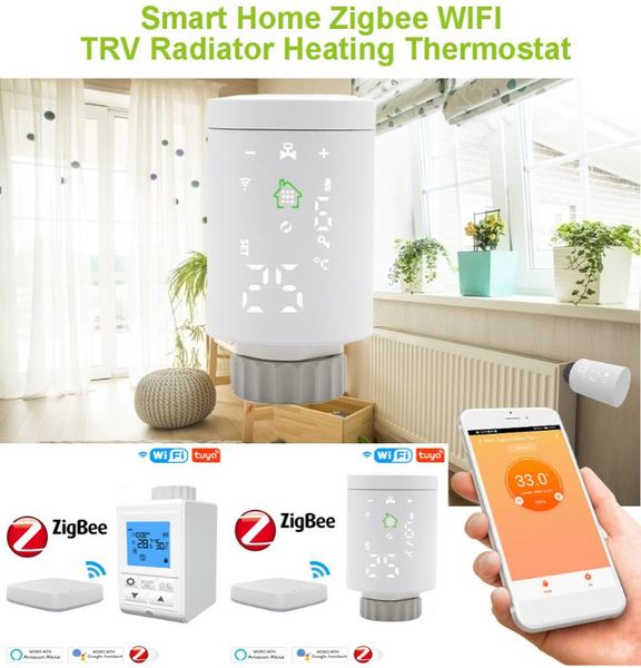 

smart home control tuya zigbee trv thermostat valve thermostatic radiator controller heater temperature voice works with google hom