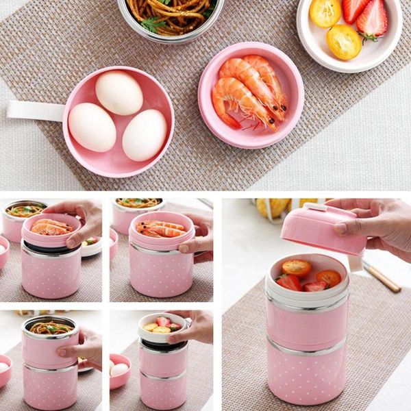 

dinnerware sets lunch box for kids pink picnic detachable with bags leakproof container kitchen cartoon stainless steel bento