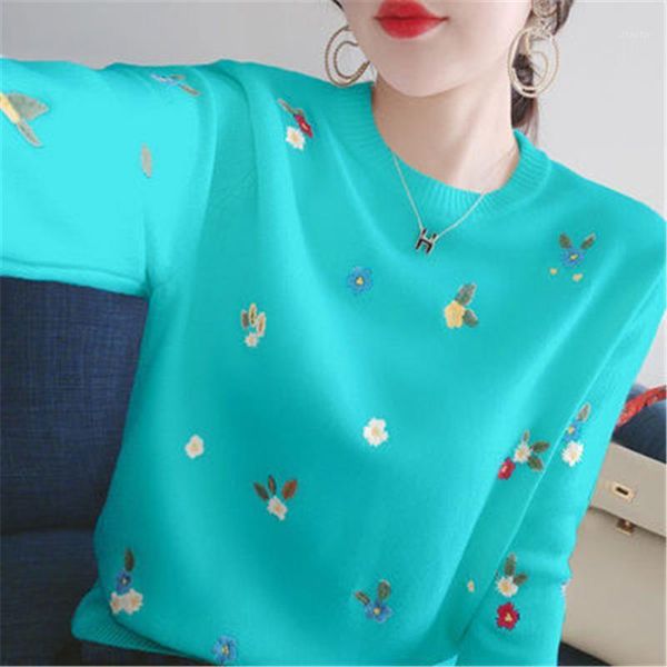 

women's sweaters 2021 female spring and autumn knitting sweater all-match loose winter orawomen small embroidery pullover, White;black