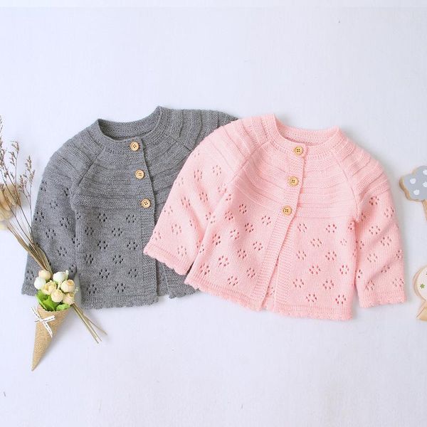 

jackets autumn infant baby boys girls solid knitted cardigan long sleeve button sweater daily clothes 0-18months, Blue;gray