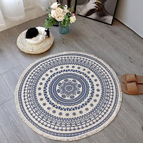 

carpet printed boho style tassel round rug hand woven national classic tapestry sofa bedroom cushion floor mats home decor carpets