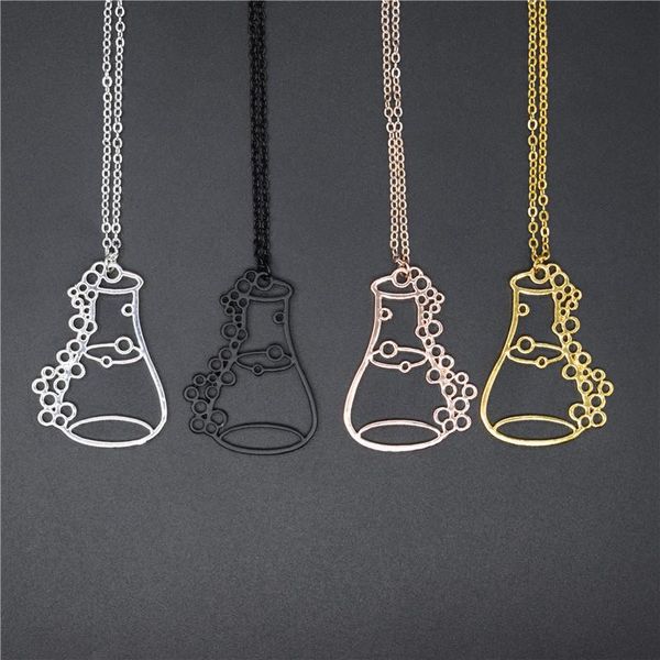 

pendant necklaces drop trendy erlenmeyer flask necklace potion bottle chemistry laboratory graduation gift conical, Silver