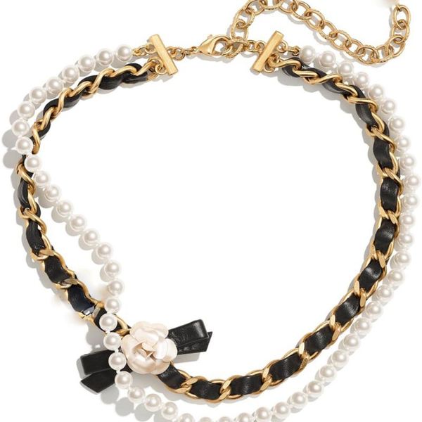 

chains jewelry double pearl camellia necklace female metal collocation leather personality elegant fair maiden 2021, Silver