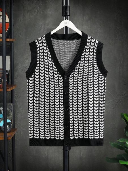 

men allover pattern vest cardigan g8nj#, White;black