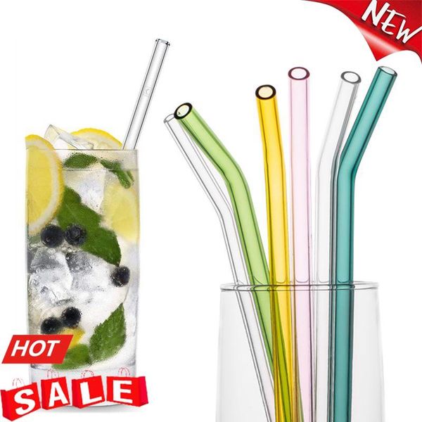 

drinking straws 8 colors reusable glass 4pcs with cleaning brush eco-friendly high borosilicate straw bar drinkware
