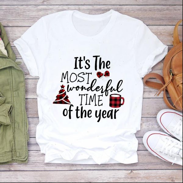

womens t shirts women christmas clothing plaid coffee cute season 90s year print lady tshirt ladies graphic female shirt, White