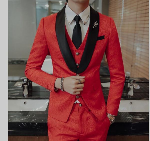 

men's suits & blazers 2021 printed three-piece suit jacket korean style trendy hair stylist personality fashion, White;black