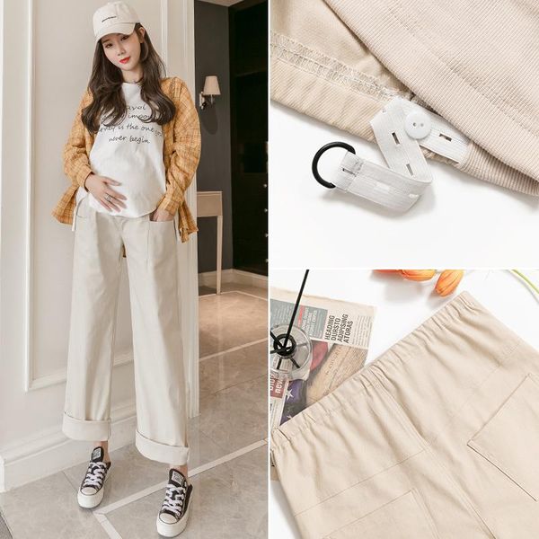 

maternity bottoms 2021 spring wide-legged trousers plus size pregnant women belly pants good quality long loose empired cotton bootcut, White