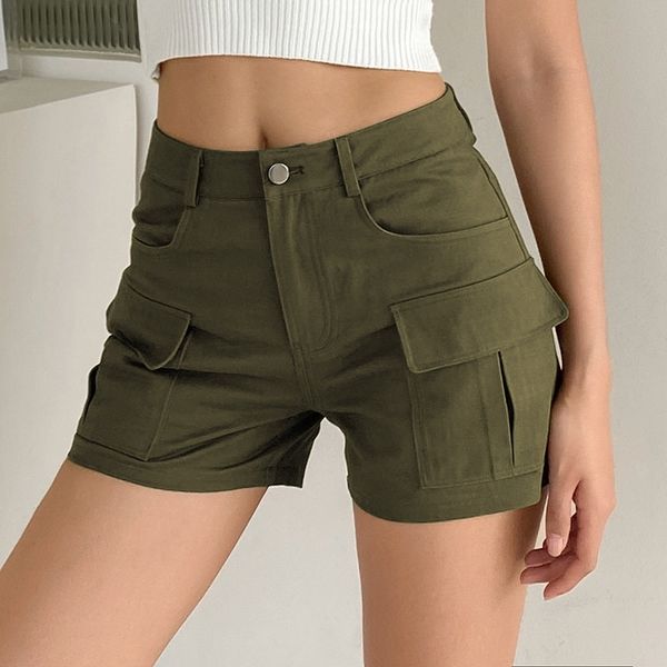 

summer tooling shorts army green high waist pocket straight woven pants for women y2k pants cargo pants women 210602, White;black
