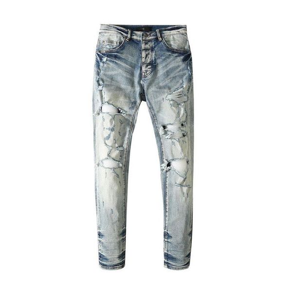 

men's jeans fashion 2021 male trousers trendy brand big hole beggar made old slim for men european and american high street, Blue