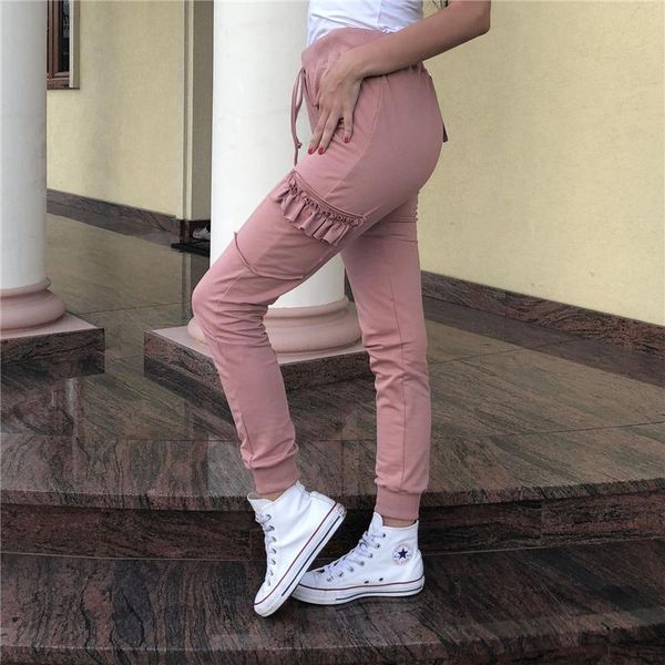 

women's pants & capris women high waist drawstring elastic long fashion ear side pocket trousers ladies ankle-tied pencil jogger pant, Black;white