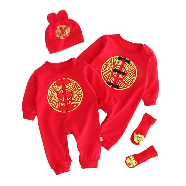 

clothing sets infant baby girls boys year embroidery romper jumpsuit hats+socks outfits children kids clothes roupas infantis menina#2, White