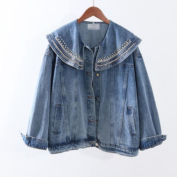 

women's jackets 2021 autumn vintage denim jacket women coat beading short jeans coats casual boyfriend loose female outerwear p868, Black;brown