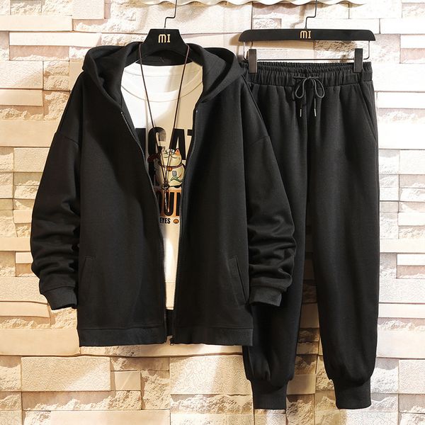 

mens sweater spring and autumn cardigan sweater set boys' fashion sports two-piece fat large casual, Black