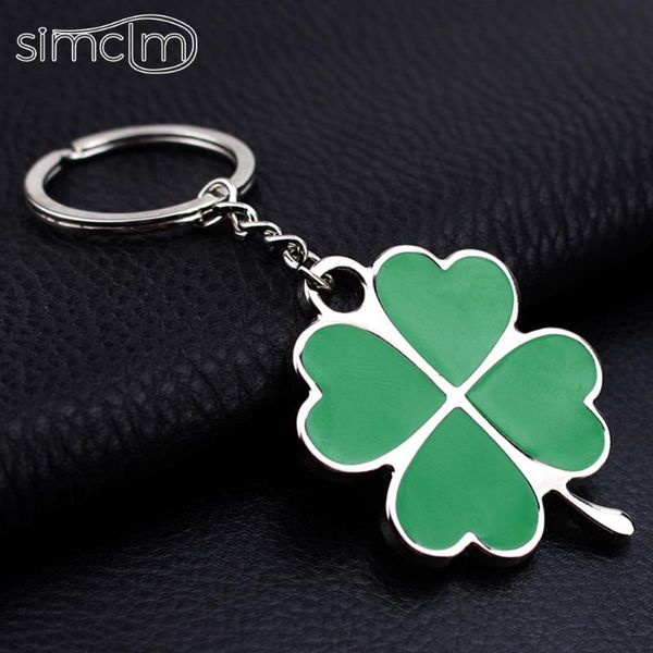 

keychains green four-leaf clover fortune keychain creative key car chain ring for girl pendant bag accessories cute keyring gifts, Silver