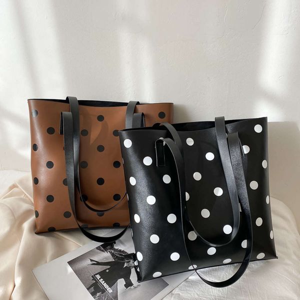 

women casual large capacity underarm shoulder handbags fashion polka dot vintage pu leather ladi daily travel handle bags