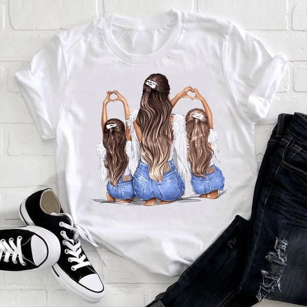 

cartoon printing clothing girl womens t shirt daughter 90s mom mama mother clothes ladies graphic print tee female, White