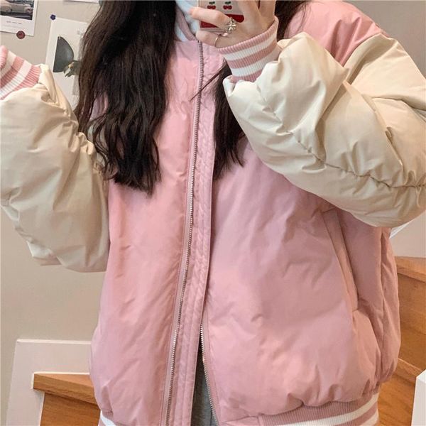 

women's down & parkas baseball uniform winter jacket women 2021 korean style coat cotton padded jackets autumn casual fashion loose coa, Black