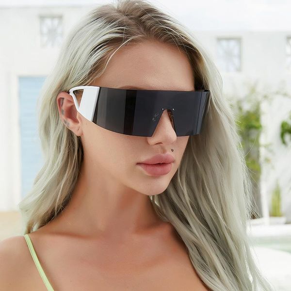 

sunglasses oversized rimless shield visor mask women men glasses one peice big goggles shades sport uv400 gafas de sol oculos, White;black