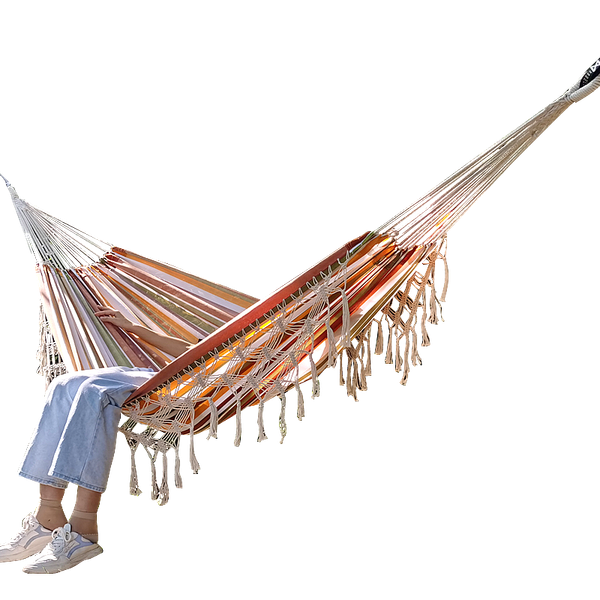 

outdoor hammock canvas cotton hammock, single leisure time with carrying bag, natural tassel travel camp furniture