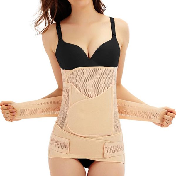 

waist support slimming trainer 3 in 1 postpartum belly recovery wrap pelvis belt girdles maternity band body shaper strap corset, Black;gray