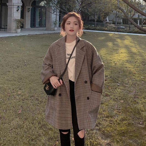 

women's suits & blazers blazer women fall plaid loose-fitting casual suit veste femme, White;black