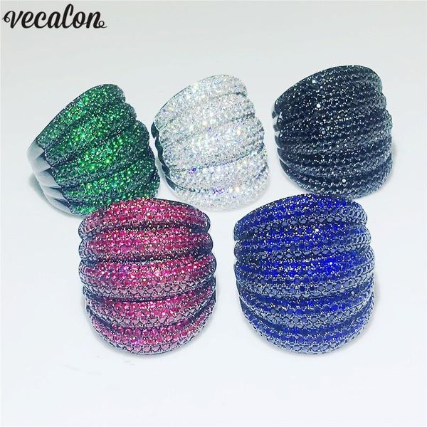 

wedding rings vecalon luxury 5 colors birthstones ring black gold filled zircon party band for women men finger jewelry, Slivery;golden