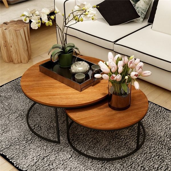 

american style solid wood combination family living room reception small round table retro iron tea