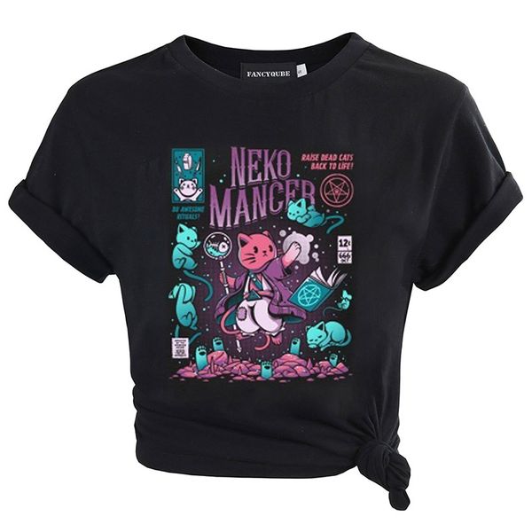 

summer woman harajuku t shirt short sleeve round cat print ropa mujer hip hop streetwear men clothes tees female, White