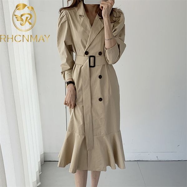 

french chic temperament elegant dress lapel waist slim bubble sleeve mermaid women sashes autumn clothes 210506, Black;gray