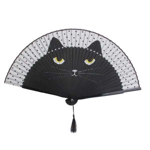 

other home decor summer cat silk bamboo hand painted cartoon folding fan party favour (black)